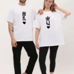 Kral Kraliçe Baskılı Sevgili Çift Kombini Beyaz Oversize Tshirt 2'li Set - XL-alttext1