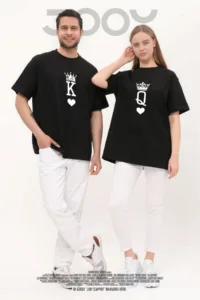 Kral Kraliçe Baskılı Sevgili Çift Kombini Siyah Oversize Tshirt 2'li Set-alttext1