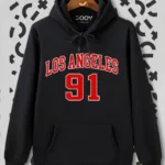 Los Angeles 91 Baskılı Siyah Kapüşonlu Sweatshirt-alttext1
