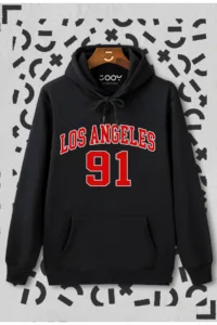 Los Angeles 91 Baskılı Siyah Kapüşonlu Sweatshirt-alttext1