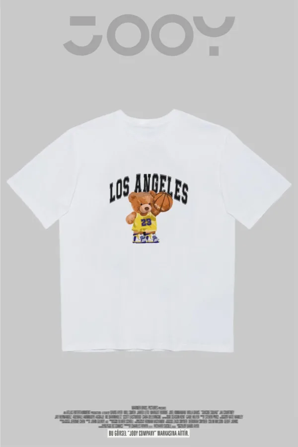 Los Angeles Basketbolcu Ayı Tasarım Beyaz Oversize Tshirt - S-alttext4