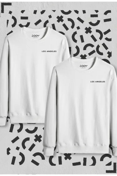 Los Angeles Baskılı Beyaz Bisiklet Yaka Sweatshirt 2’li Set