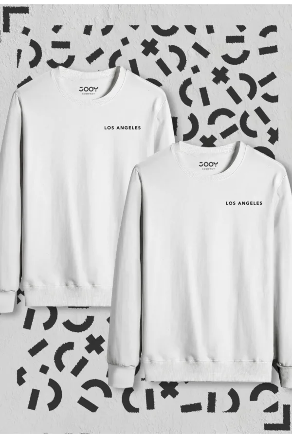 Los Angeles Baskılı Beyaz Bisiklet Yaka Sweatshirt 2'li Set - XL-alttext1
