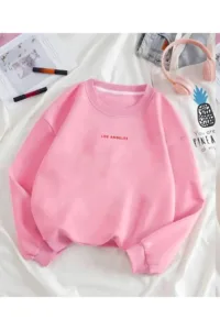 Los Angeles Baskılı Bisiklet Yaka Oversize Sweatshirt-alttext1