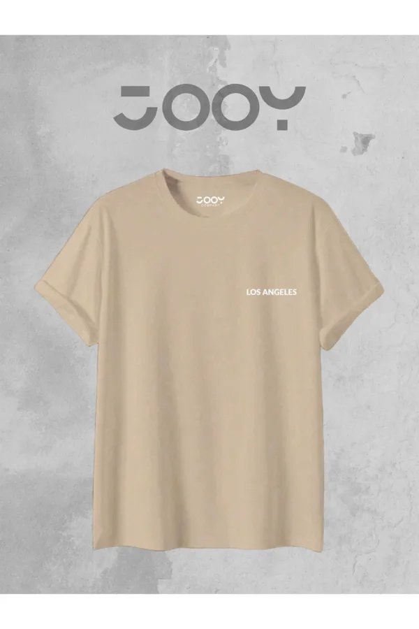 Los Angeles Baskılı Geniş Kalıp Oversize Bej T-Shirt - XL-alttext2