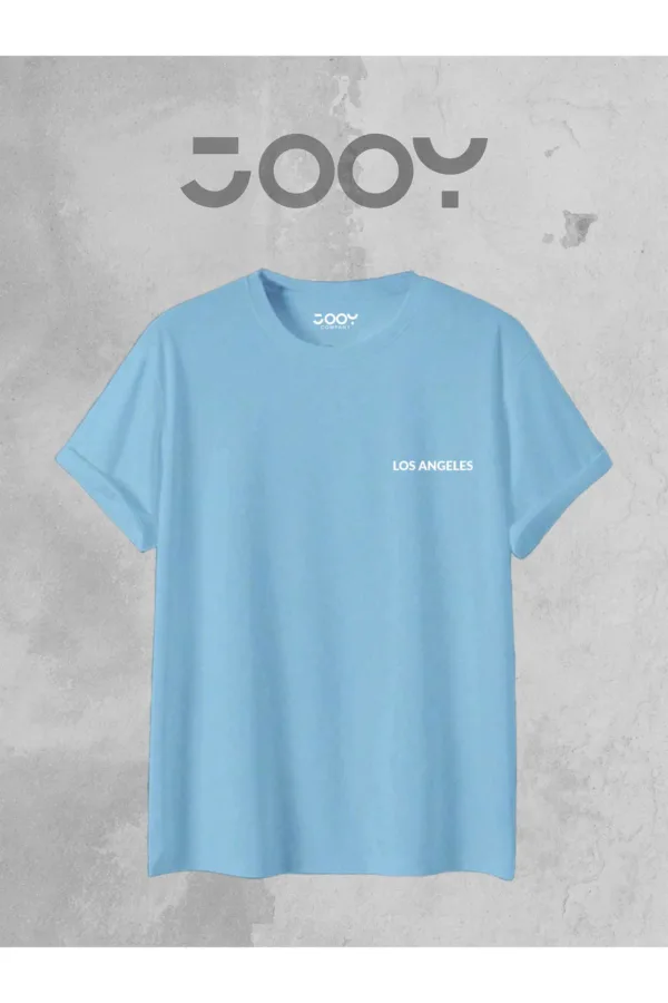 Los Angeles Baskılı Geniş Kalıp Oversize Mavi T-Shirt - L-alttext2