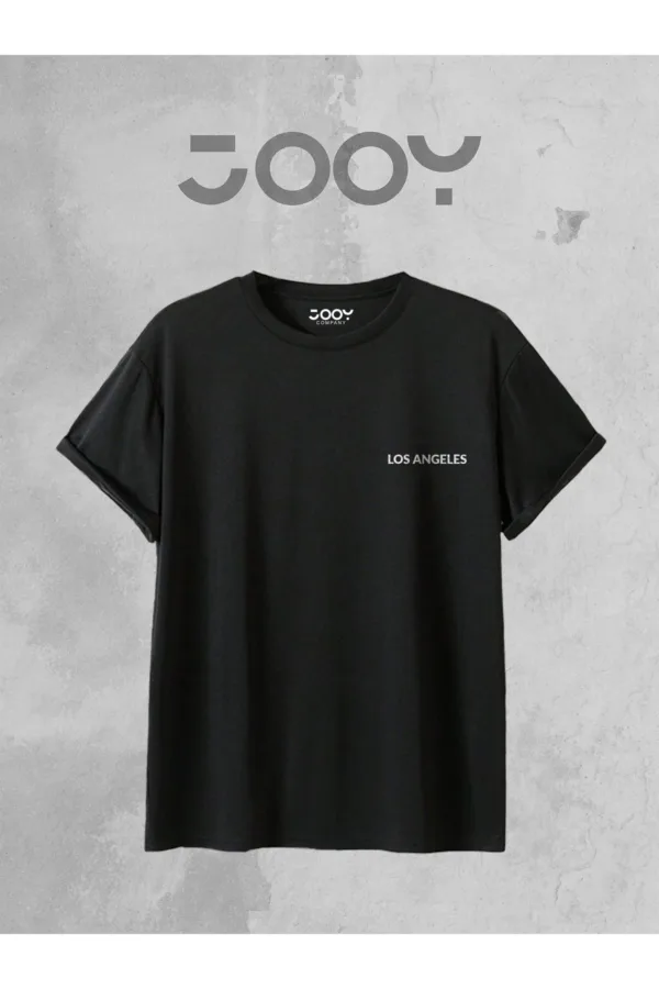Los Angeles Baskılı Geniş Kalıp Oversize Siyah T-Shirt - M-alttext2