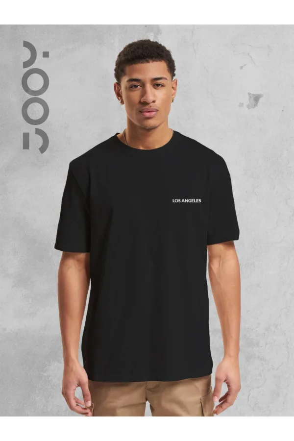 Los Angeles Baskılı Geniş Kalıp Oversize Siyah T-Shirt - M-alttext1