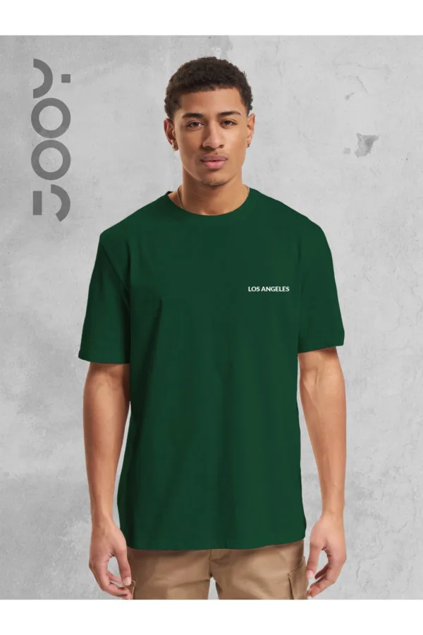 Los Angeles Baskılı Geniş Kalıp Oversize Yeşil T-Shirt - XL-alttext1