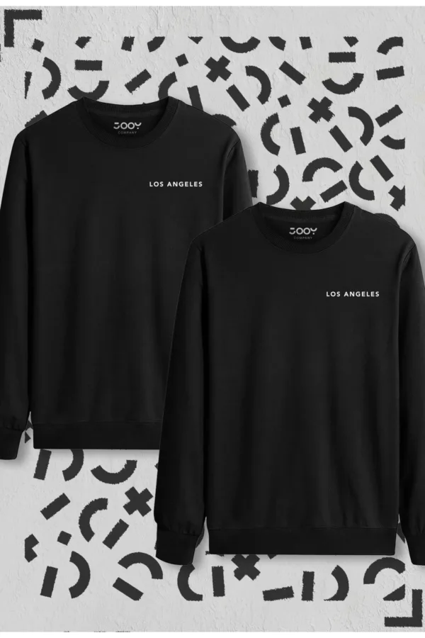 Los Angeles Baskılı Siyah Bisiklet Yaka Sweatshirt 2'li Set - XL-alttext1