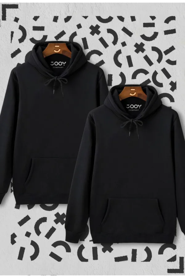 Los Angeles Baskılı Siyah Kapüşonlu Sweatshirt Avantaj Paketi 2'li Set-alttext1