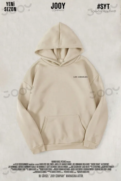 Los Angeles Bej 3 İplik Kapüşonlu Sweatshirt Hoodie