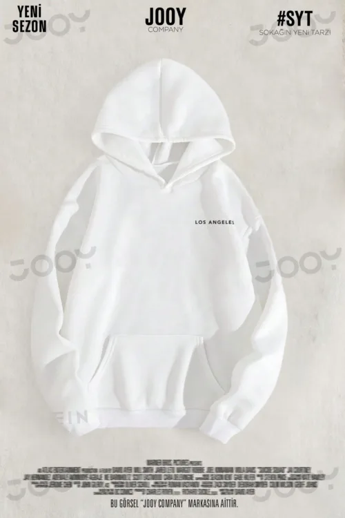 Los Angeles Beyaz 3 İplik Kapüşonlu Sweatshirt Hoodie