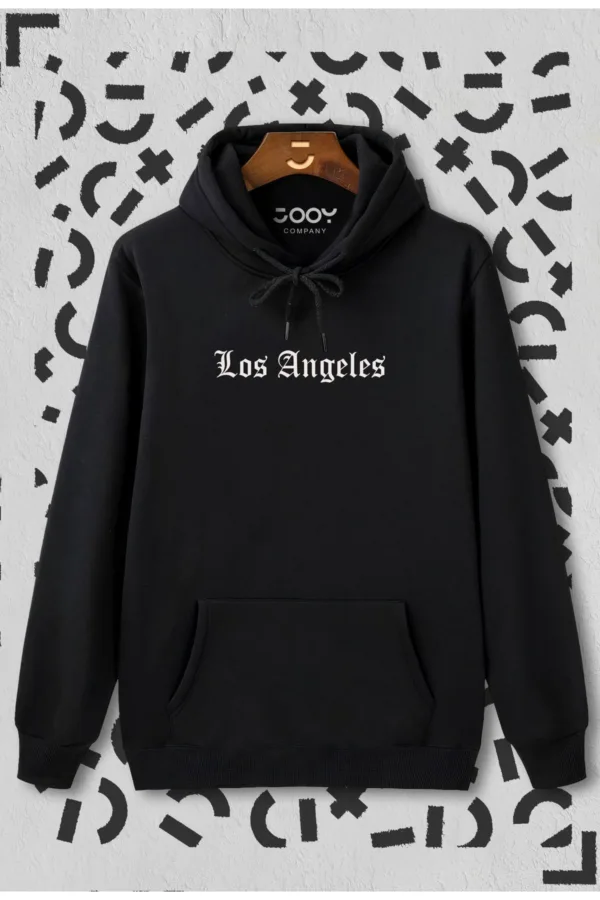 Los Angeles City Baskılı Siyah Kapüşonlu Sweatshirt - M-alttext2