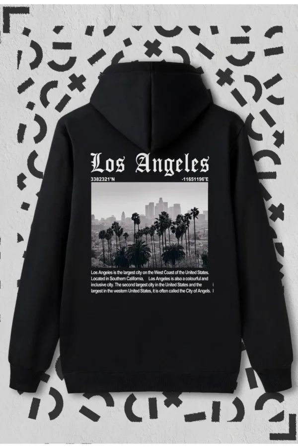 Los Angeles City Baskılı Siyah Kapüşonlu Sweatshirt - M-alttext1