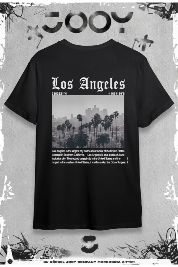 Los Angeles City Baskılı Siyah Oversize Tshirt - XL-alttext1