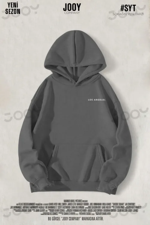 Los Angeles Duman Gri Füme 3 İplik Kapüşonlu Sweatshirt Hoodie