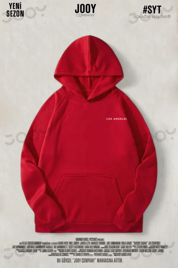 Los Angeles Kırmızı 3 İplik Kapüşonlu Sweatshirt Hoodie - L-alttext1