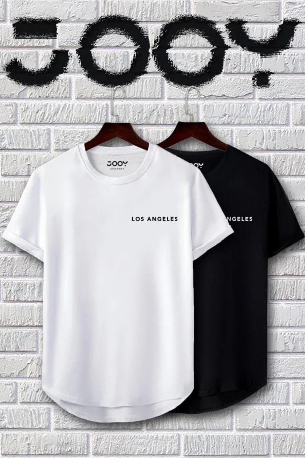 Los Angeles Siyah Beyaz Oval Kesim Tshirt 2'li Set - L-alttext1