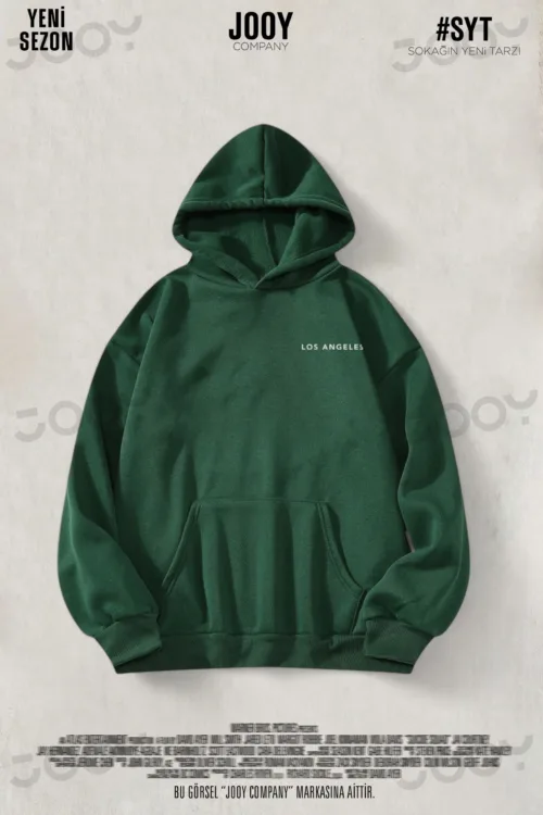 Los Angeles Yeşil 3 İplik Kapüşonlu Sweatshirt Hoodie