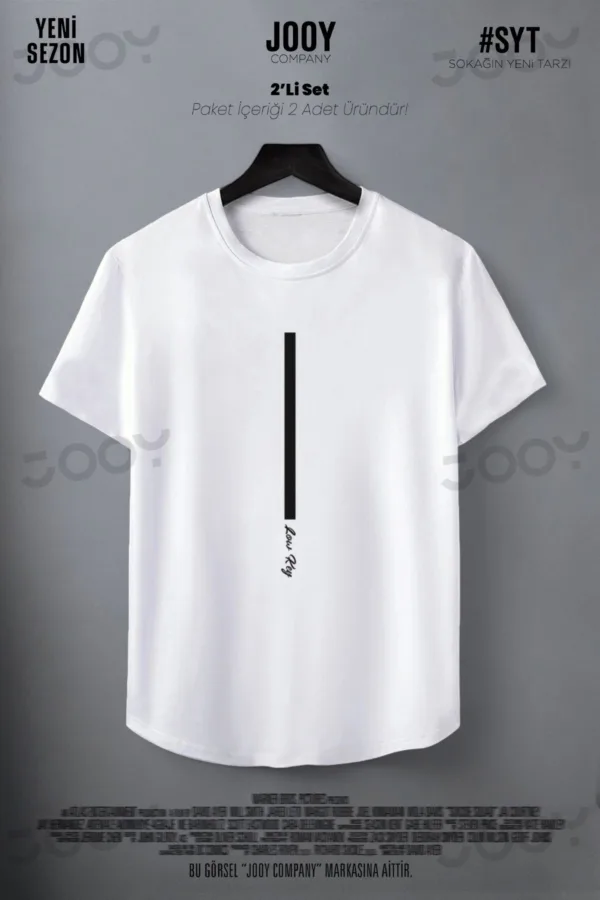 Low Key Baskılı Siyah Beyaz Oval Kesim Slim Fit Tshirt 2'li Set - S-alttext4