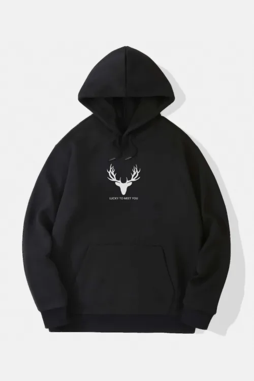 Lucky To Meet You Tasarım Kapüşonlu Sweatshirt