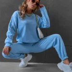 Mavi Bisiklet Yaka Sweatshirt Mavi Alt 3 İplik Kadın Eşofman Takımı - L-alttext1