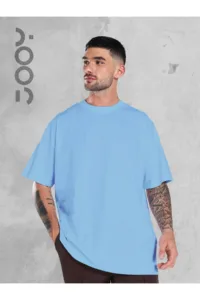 Mavi Oversize Geniş Kalıp Düz Baskısız Basic Tshirt-alttext1