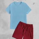 Mavi Oversize Tshirt - Bordo Penye Şort Takım - XL-alttext1