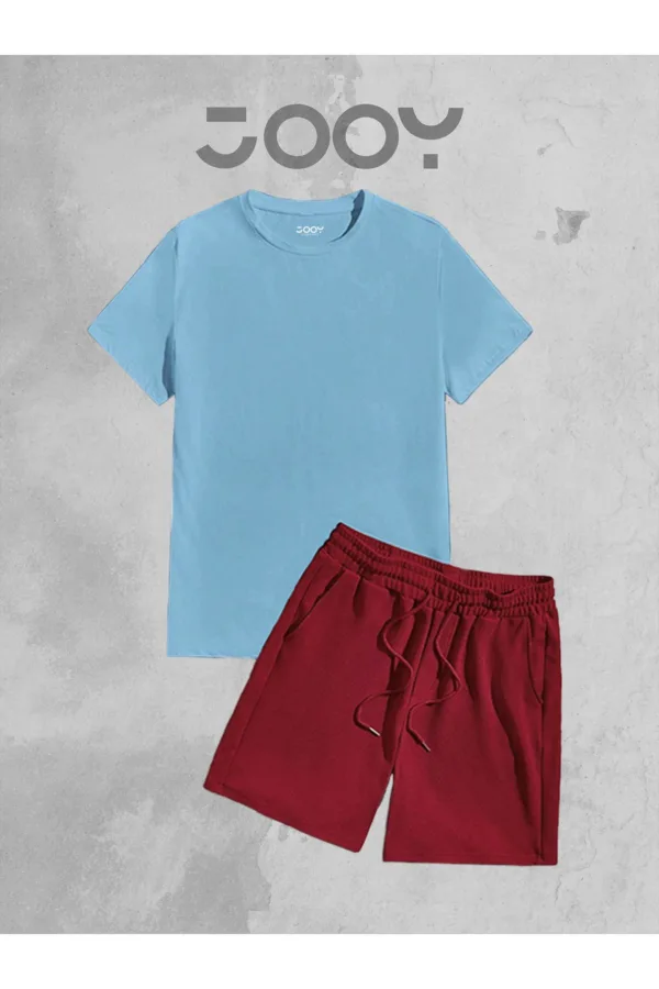 Mavi Oversize Tshirt - Bordo Penye Şort Takım - XL-alttext1
