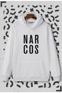 Narcos Baskılı Beyaz Kapüşonlu Sweatshirt-alttext1