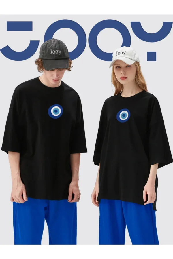Nazar Boncuğu Tasarım Sevgili Çift Kombini Siyah Oversize Tshirt 2'li Set - M-alttext3