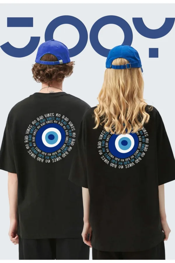 Nazar Boncuğu Tasarım Sevgili Çift Kombini Siyah Oversize Tshirt 2'li Set - M-alttext1