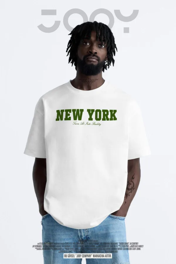 New York Reality Baskılı Beyaz Oversize Tshirt - XL-alttext1