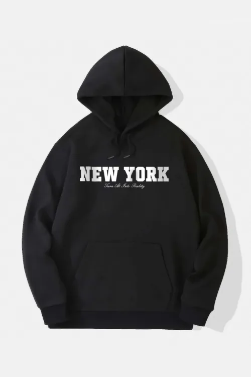 New York Reality Baskılı Kapüşonlu Sweatshirt