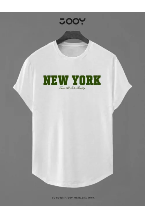 New York Reality Baskılı Slim Fit Oval Kesim T-Shirt