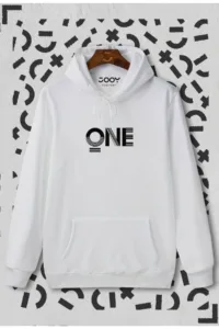One Baskılı Beyaz Kapüşonlu Sweatshirt-alttext1