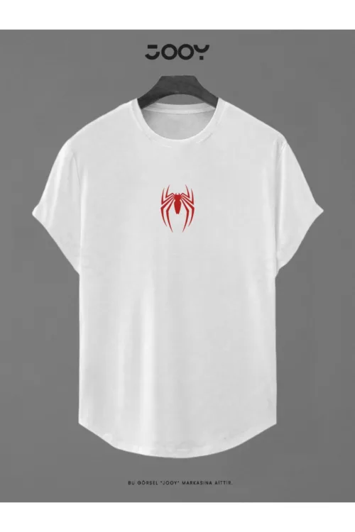 Örümcek Baskılı Slim Fit Oval Kesim T-Shirt