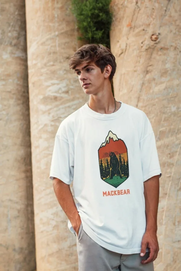 Oversize Mackbear Baskılı Beyaz Tshirt - S-alttext1