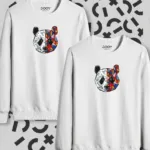Panda Baskılı Beyaz Bisiklet Yaka Sweatshirt 2'li Set - M-alttext1