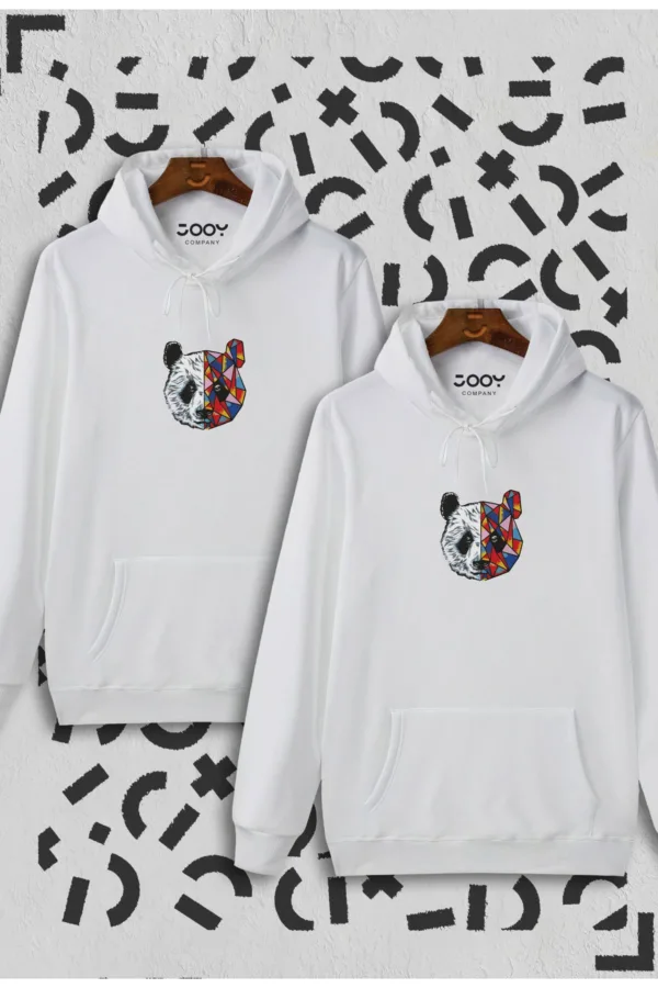 Panda Baskılı Beyaz Kapüşonlu Sweatshirt Avantaj Paketi 2'li Set - S-alttext1