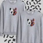 Panda Baskılı Gri Bisiklet Yaka Sweatshirt 2'li Set - L-alttext1