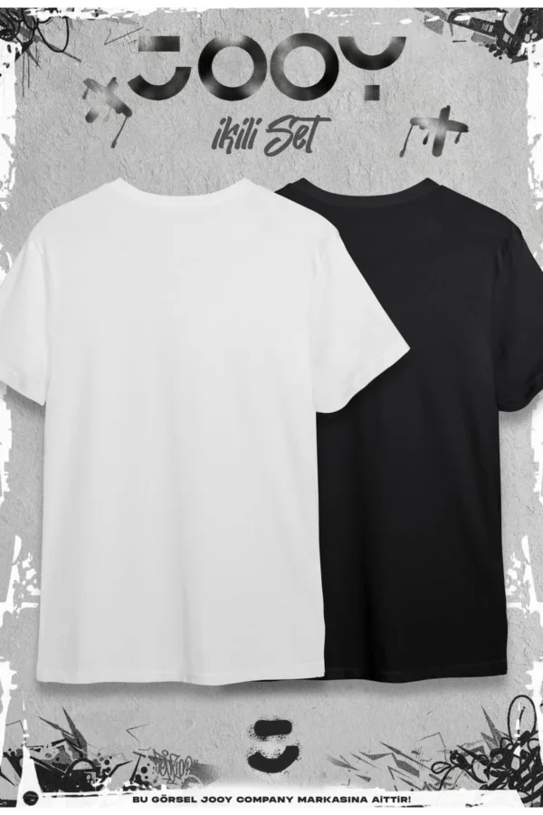 Panda Baskılı Oversize Geniş Kalıp T-Shirt Siyah Beyaz 2'li Set - L-alttext3