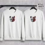 Panda Baskılı Sevgili Çift Kombini Beyaz Bisiklet Yaka Sweatshirt 2'li Set - S/M-alttext1