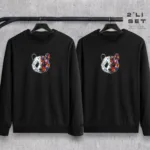 Panda Baskılı Sevgili Çift Kombini Bisiklet Yaka Sweatshirt 2'li Set - M/M-alttext1