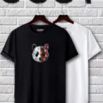 Panda Baskılı Siyah Beyaz Oval Kesim Tshirt 2'li Set - XL-alttext1