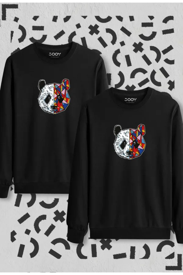 Panda Baskılı Siyah Bisiklet Yaka Sweatshirt 2'li Set - S-alttext1