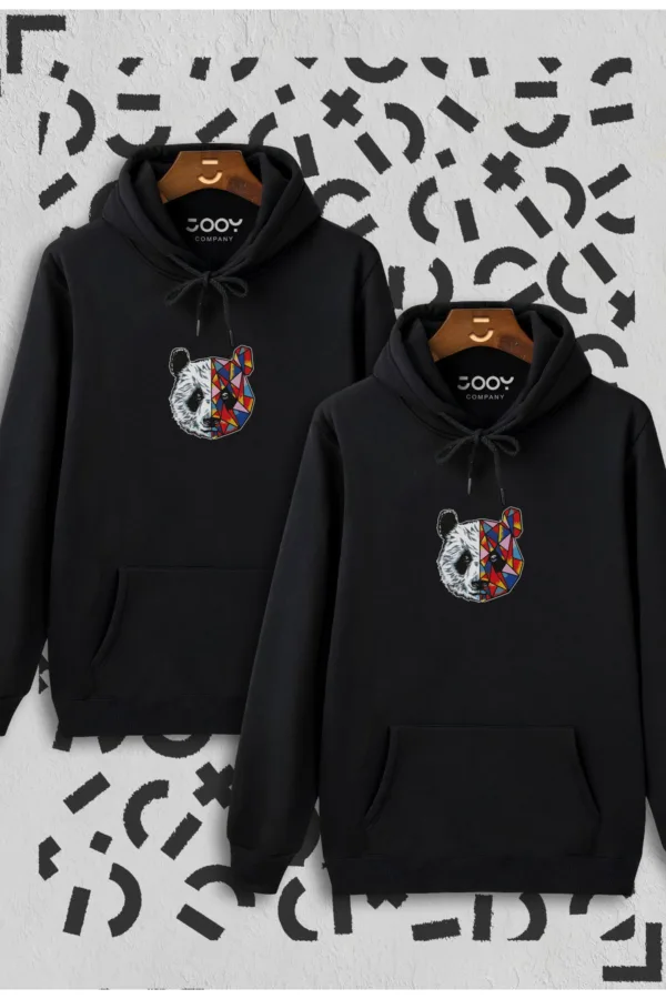 Panda Baskılı Siyah Kapüşonlu Sweatshirt Avantaj Paketi 2'li Set - S-alttext1