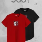 Panda Baskılı Siyah Kırmızı Oval Kesim Tshirt 2'li Set - M-alttext1