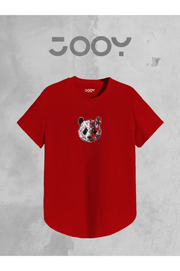 Panda Baskılı Siyah Kırmızı Oval Kesim Tshirt 2'li Set - M-alttext3